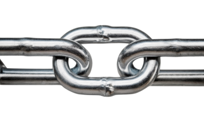 Close-up of a strong metal chain link, symbolizing strength and connection. transparent