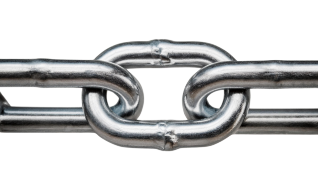 Close-up of a strong metal chain link, symbolizing strength and connection. transparent