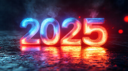 New Year 2025 Number with Neon Glow and Vibrant Colors