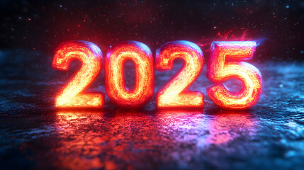New Year 2025 Number with Neon Glow and Vibrant Colors