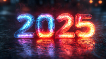 New Year 2025 Number with Neon Glow and Vibrant Colors