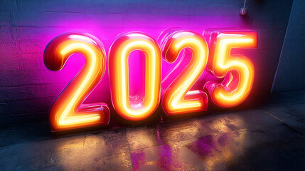New Year 2025 Number with Neon Glow and Vibrant Colors