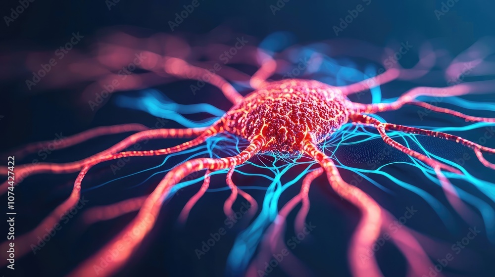 Poster colorful neural network structure on a dark background, abstract visualization.