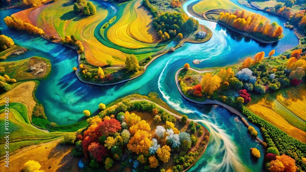 Aufkleber aerial abstract flow art with digital aesthetics: capturing the essence of movement and color in an 