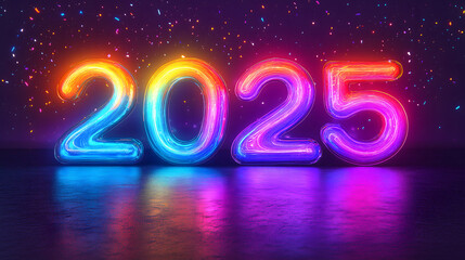 New Year 2025 Number with Neon Glow and Vibrant Colors