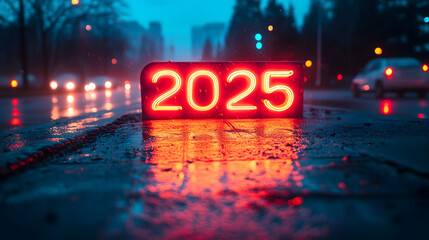 New Year 2025 Number with Neon Glow and Vibrant Colors
