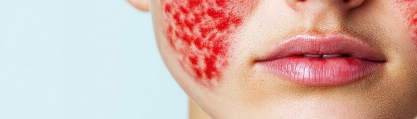 Isolated view of chronic red patches on skin, showing prolonged irritation, hyper-realistic detail, clear background, natural light on texture