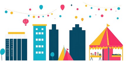 Fototapeta premium A Colorful Cityscape with a Festive Atmosphere and a Market Stall