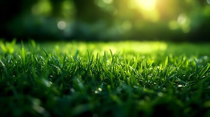 Naklejka premium Green Grass Blades with Sunlight Background