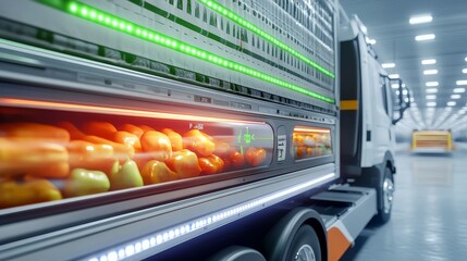 Obraz premium Innovative technology in refrigerated trucks enhances food safety and quality control.