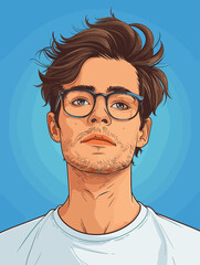 Portrait of a young man with glasses. Vector illustration in retro style.