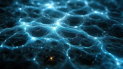 Abstract representation of glowing blue lines forming a network on a dark background, illustrating concepts of technology, connections, and digital innovation in modern design.