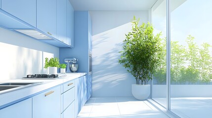 Bright Modern Kitchen with Pastel Blue Cabinets