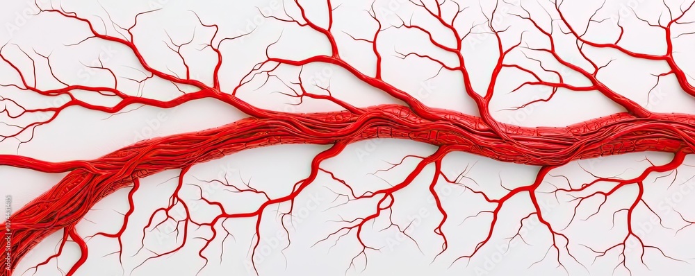 Poster red tree branch structure, white isolated background