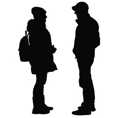 a university student are talking each other wearing winter clothes vector silhouette