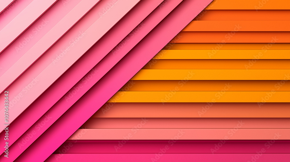 Poster Vibrant geometric abstract design with bold shapes in pink, orange, and yellow hues, creating dynamic visual effect