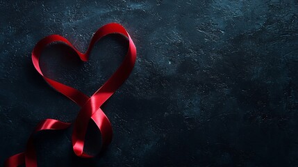 Red ribbon in the shape of a heart symbolizing love care and support for those affected by HIVAIDS on World AIDS Day  The abstract image represents the importance of awareness solidarity