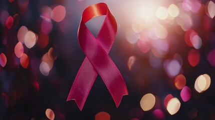 red ribbon with soft lighting on a dark background symbolizing World AIDS Day and the ongoing efforts to raise awareness provide support and fight against the HIVAIDS epidemic