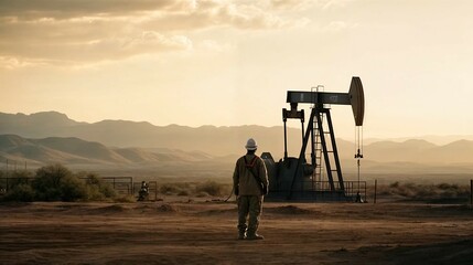Naklejka premium industry. oil field. worker in an oil field.