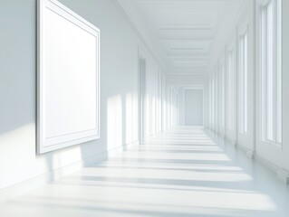 Blank empty white picture frame mockup in a hospital corridor --ar 4:3 --v 6.1 Job ID: 24376208-aac7-413c-a47c-4ffded9d6b03