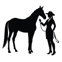 Obraz premium a woman holding a horse vector silhouette isolated white background