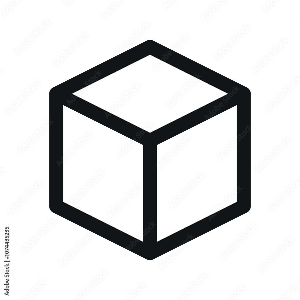 Poster 3D cube UI icon, cube simple line user interface vector symbol