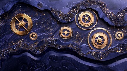 Abstract circadian clock, intricate gears symbolizing natural rhythms, deep hues