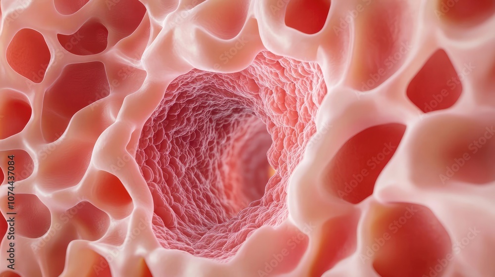 Poster microscopic view of biological tissue with intricate network structure.