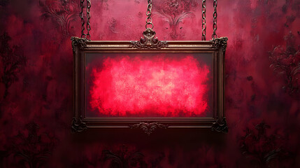 Ornate Gold Frame Hanging On Red Wall Illustration