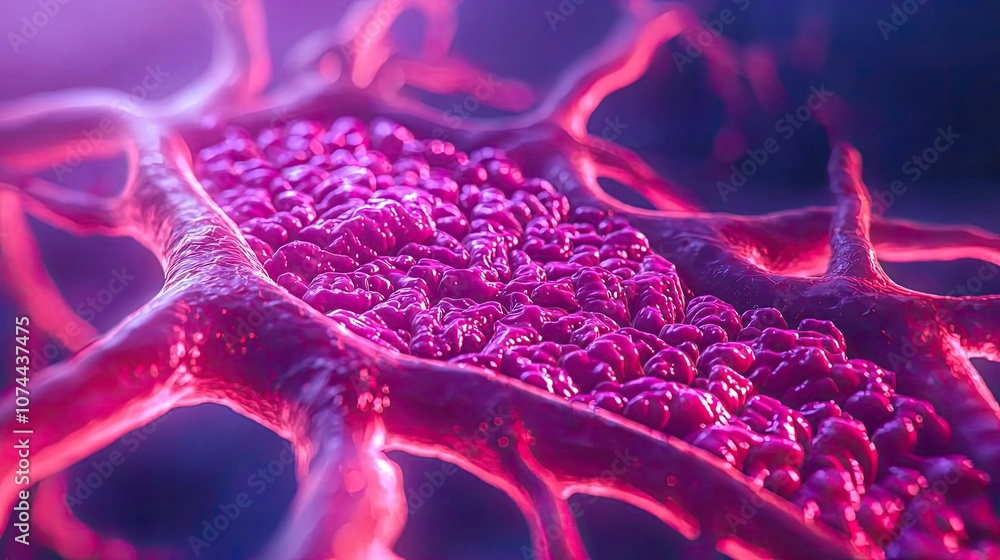 Poster close-up view of colorful neural network structure, abstract digital illustration.