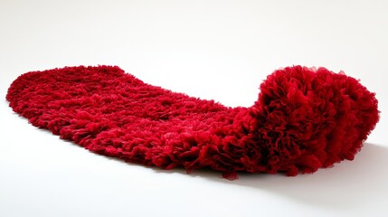 An elongated, vibrant crimson carpet unfurls against a pure white backdrop in a solitary arrangement.
