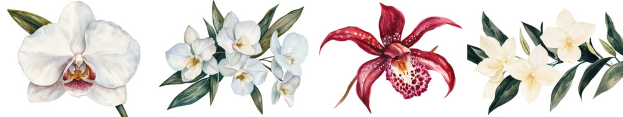 Breathtaking close up view of vibrant and ethereal ghost orchid flowers in full bloom showcasing their delicate white and pink petals lush green foliage and intricate botanical details