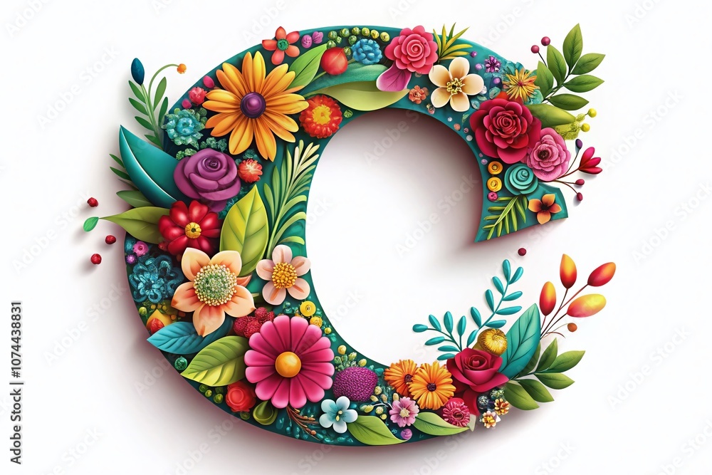 Poster Artistic Representation of Initial Letter C Surrounded by an Abstract Floral Pattern for Corporate Identity and Application Design, Perfect for Unique Branding Solutions