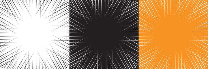 Fototapeta premium Manga or anime speed lines, zoom and motion effects. Comics radial light flash and fast movement vector. isolated on white and black background. vector illustration. EPS 10