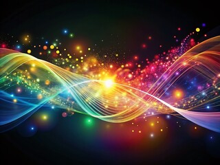 Fototapeta premium A Spectacular Display of Colorful Light Particles Creating a Dynamic Wave Against a Dark Background for Stunning Visual Impact in Digital Art and Abstract Photography