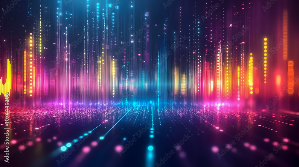Poster vibrant abstract sound waves with colorful lights and digital effects creating a contemporary backgr