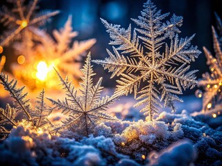 A Stunning Freehand Illustration of Ice Crystals Captured in Low Light, Showcasing Intricate Patterns and Textures for Creative Projects and Designs
