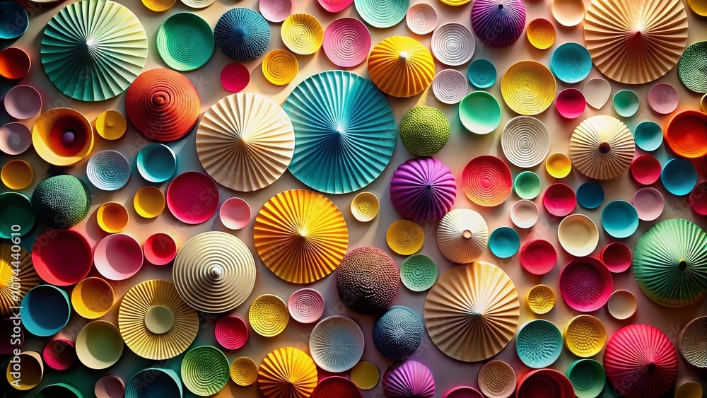 Aufkleber a stunning panoramic view of paper circles with drop shadows creating depth, texture, and visual int
