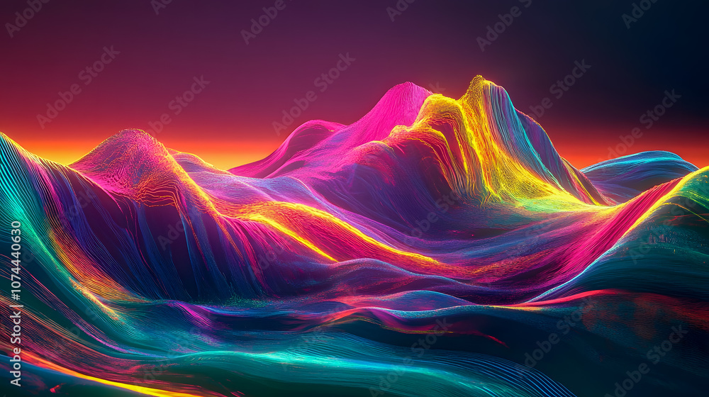 Aufkleber vibrant abstract landscape with colorful waves and flowing patterns - a digital interpretation of na