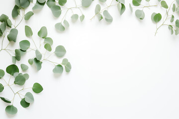 Minimalist Eucalyptus Branches on White Background - Space for Text