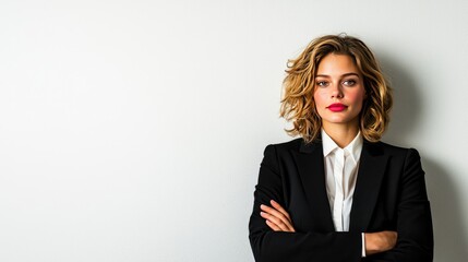 Obraz premium Confident businesswoman standing with arms crossed, isolated on white background
