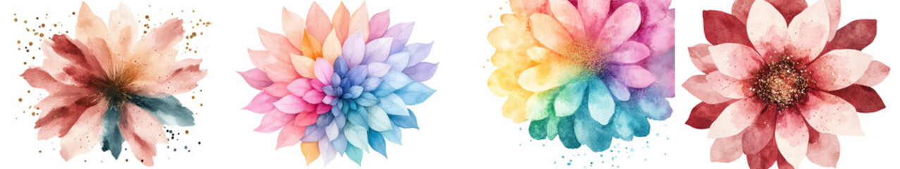 Obraz premium Gorgeous digital of vibrant glittering floral starbursts in a dreamy rainbow of colors creating an ethereal magical and dynamic botanical pattern The design features a radiant luminous