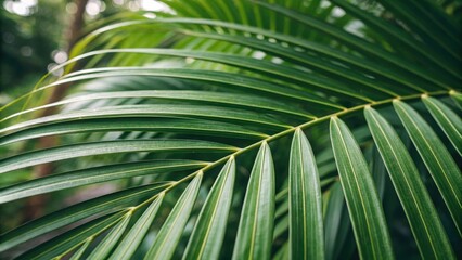 Obraz premium A close up of a palm frond, showcasing the intricate details and vibrant green hues of the tropical leaf