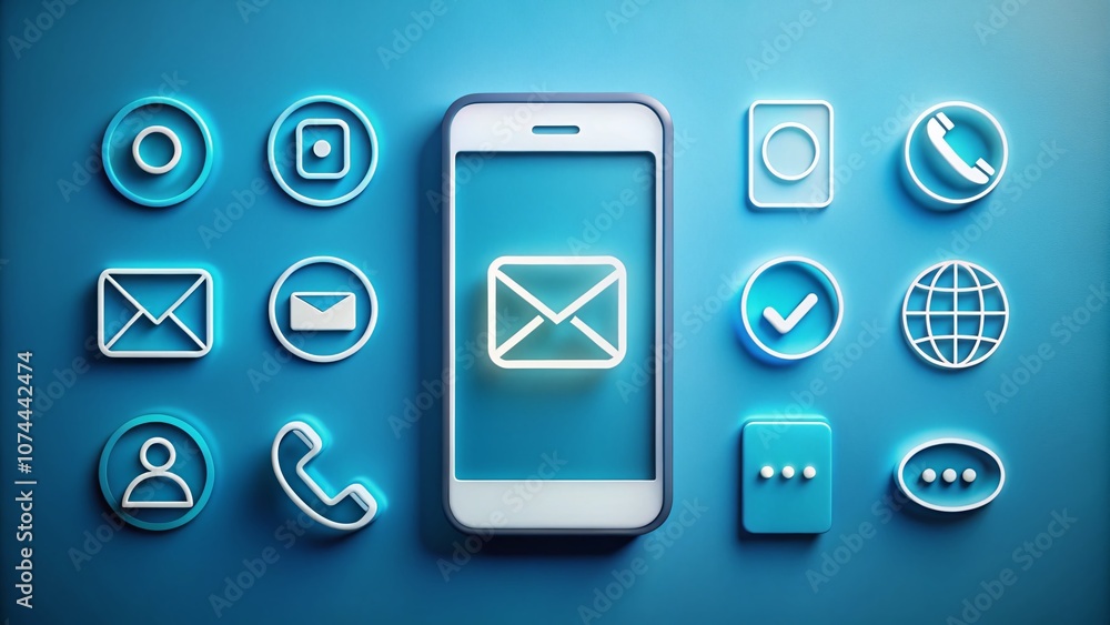 Poster basic set of white contour symbols for smartphone use in minimalist design, featuring essential apps