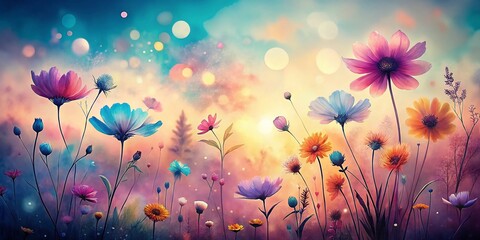 Beautiful Silhouette Photography of Watercolor Floral Clipart with Vibrant Colors and Artistic Design for Creative Projects and Nature-Inspired Decorations