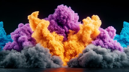 Fototapeta premium Ethereal Swirls of Colorful Smoke on Black Canvas - Abstract Artistic Background