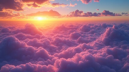 Vibrant Sunset Over Colorful Fluffy Clouds Illuminated by Golden Light in a Breathtaking Sky Displaying Shades of Pink, Orange, and Blue at Dusk