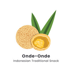 Hand Drawn Vector illustration Indonesian Traditional Cakes Onde-onde or Sesame Seed Ball