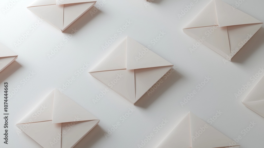 Poster A row of white envelopes with a triangular shape