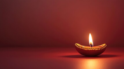 A Single Lit Diya on a Red Background